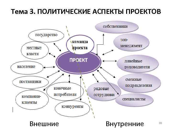 Тема 3. ПОЛИТИЧЕСКИЕ АСПЕКТЫ ПРОЕКТОВ Внешние Внутренние 20 