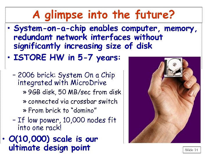 A glimpse into the future? • System-on-a-chip enables computer, memory, redundant network interfaces without