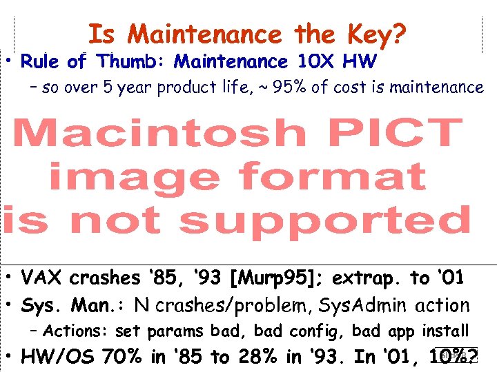 Is Maintenance the Key? • Rule of Thumb: Maintenance 10 X HW – so