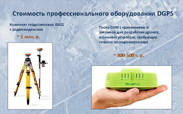 Стоимость профессионального оборудования DGPS Комплект геодезических GNSS с радиомодемами ~ 1 млн. р. Плата