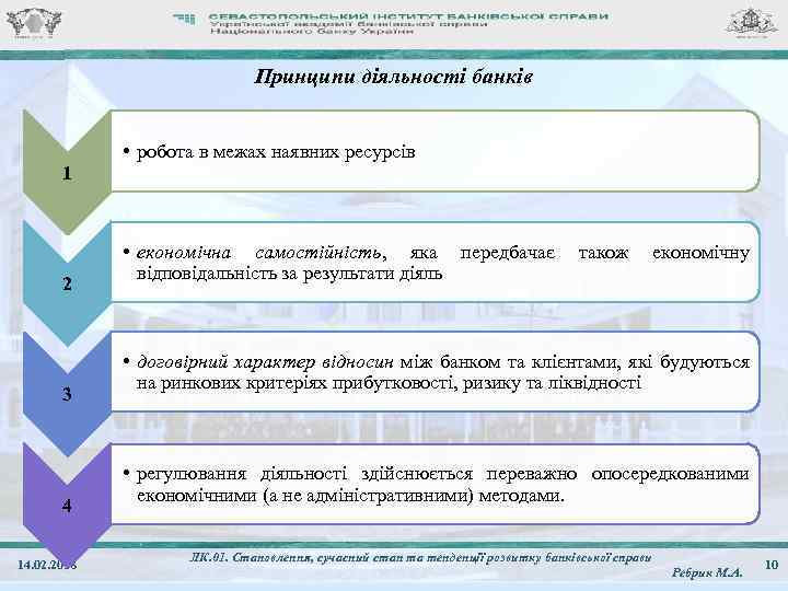 Принципи діяльності банків 1 2 3 4 14. 02. 2018 • робота в межах