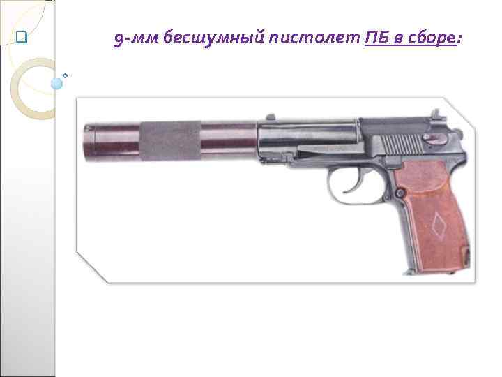q 9 -мм бесшумный пистолет ПБ в сборe: 