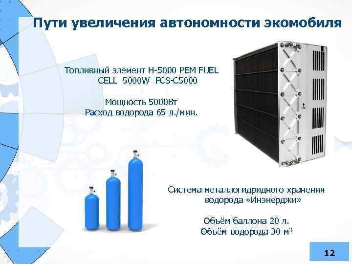 Пути увеличения автономности экомобиля Топливный элемент H-5000 PEM FUEL CELL 5000 W FCS-C 5000