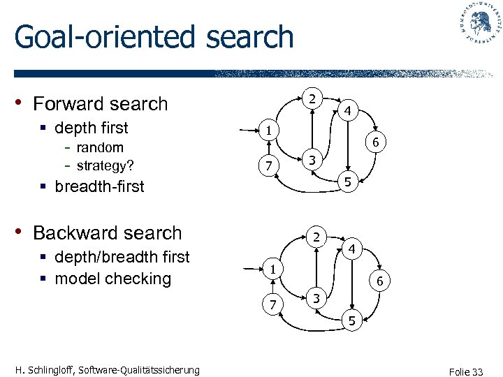 Goal-oriented search • Forward search § depth first - random - strategy? § breadth-first