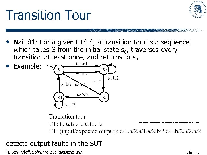 Transition Tour • Nait 81: For a given LTS S, a transition tour is