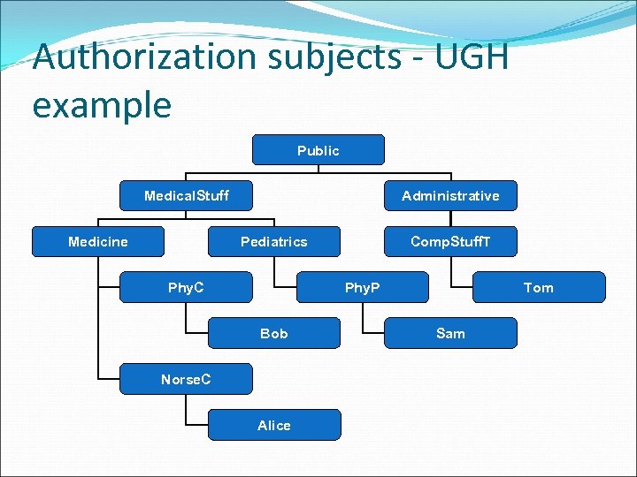 Authorization subjects - UGH example Public Medical. Stuff Medicine Administrative Pediatrics Phy. C Comp.