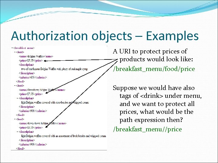 Authorization objects – Examples A URI to protect prices of products would look like: