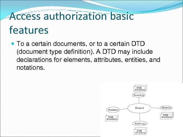 Access authorization basic features To a certain documents, or to a certain DTD (document