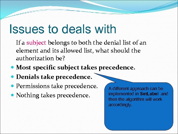 Issues to deals with If a subject belongs to both the denial list of