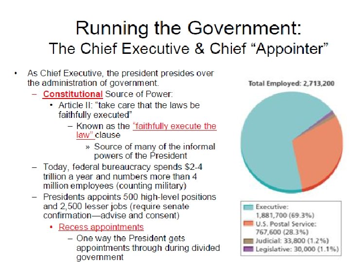 Running the Government: The Chief Executive & Chief ―Appointer‖ • • As Chief Executive,