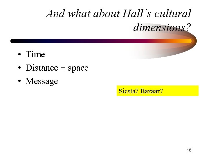 And what about Hall´s cultural dimensions? • Time • Distance + space • Message