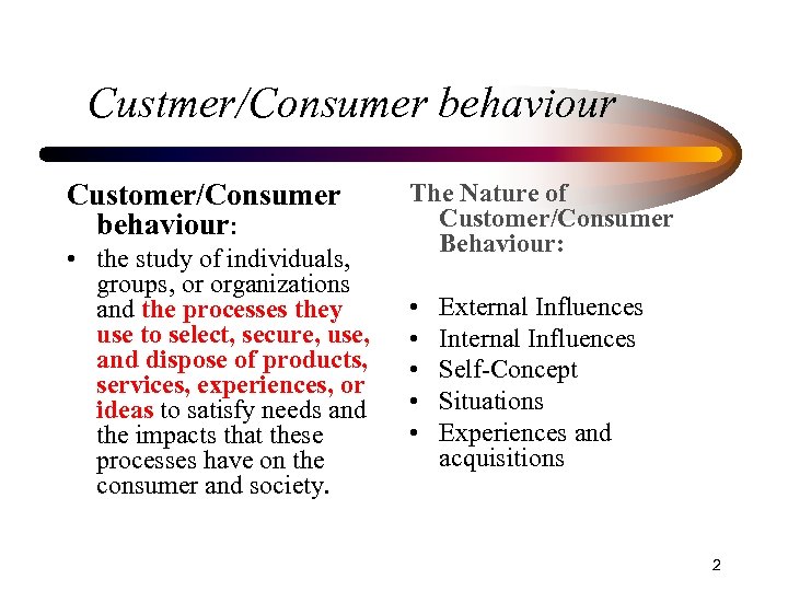 Custmer/Consumer behaviour Customer/Consumer behaviour: • the study of individuals, groups, or organizations and the