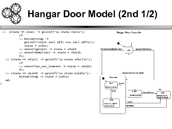 Hangar Door Model (2 nd 1/2) : : (state == srun) -> printf("in state