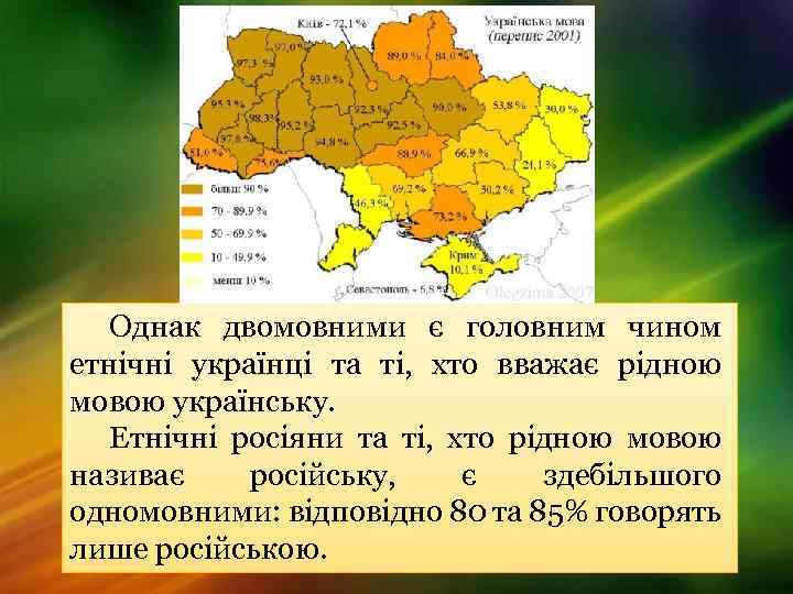 Однак двомовними є головним чином етнічні українці та ті, хто вважає рідною мовою українську.