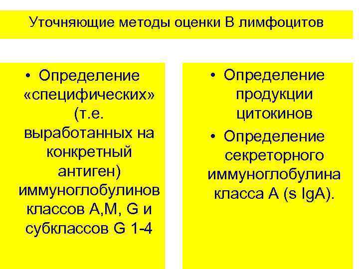 Уточняющие методы оценки В лимфоцитов • Определение «специфических» (т. е. выработанных на конкретный антиген)