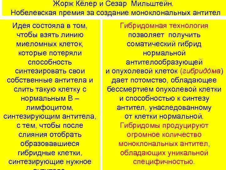 Жорж Кёлер и Сезар Мильштейн. Нобелевская премия за создание моноклональных антител Идея состояла в