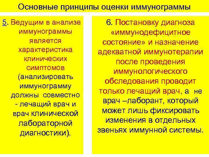 Основные принципы оценки иммунограммы 5. Ведущим в анализе иммунограммы является характеристика клинических симптомов (анализировать