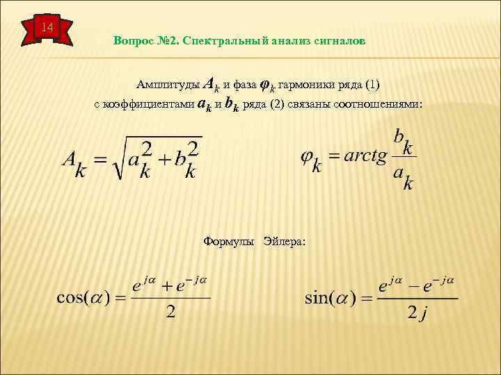 14 Вопрос № 2. Спектральный анализ сигналов Амплитуды Ak и фаза φk гармоники ряда