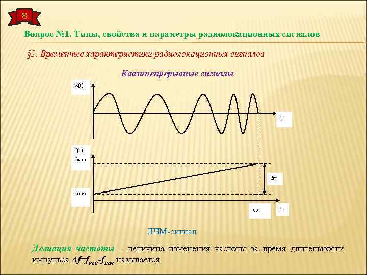 8 Вопрос № 1. Типы, свойства и параметры радиолокационных сигналов § 2. Временные характеристики