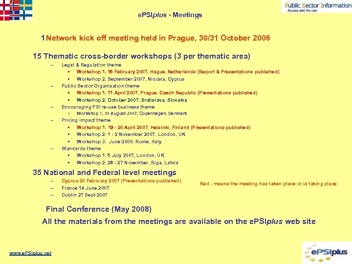 e. PSIplus - Meetings 1 Network kick off meeting held in Prague, 30/31 October