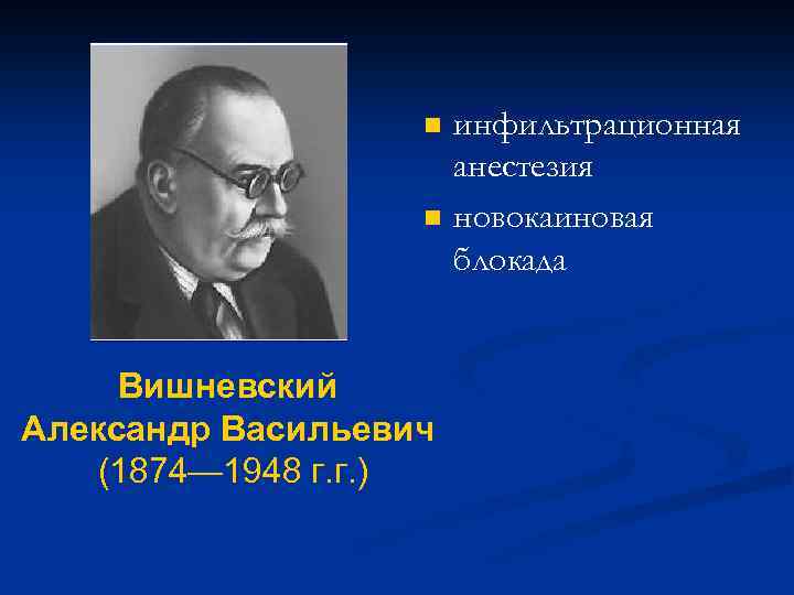 n n Вишневский Александр Васильевич (1874— 1948 г. г. ) инфильтрационная анестезия новокаиновая блокада