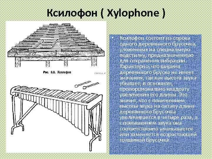 Ксилофон ( Xylophone ) • Ксилофон состоит из сорока одного деревянного брусочка, уложенных на