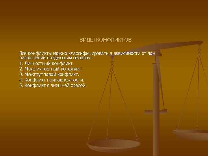 ВИДЫ КОНФЛИКТОВ Все конфликты можно классифицировать в зависимости от зон разногласий следующим образом. 1.