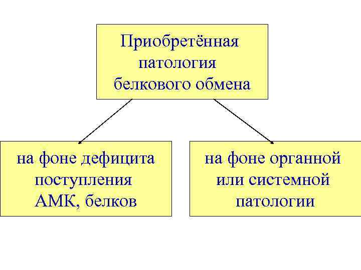 Приобретённая патология белкового обмена на фоне дефицита поступления АМК, белков на фоне органной или