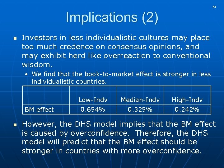 34 Implications (2) n Investors in less individualistic cultures may place too much credence