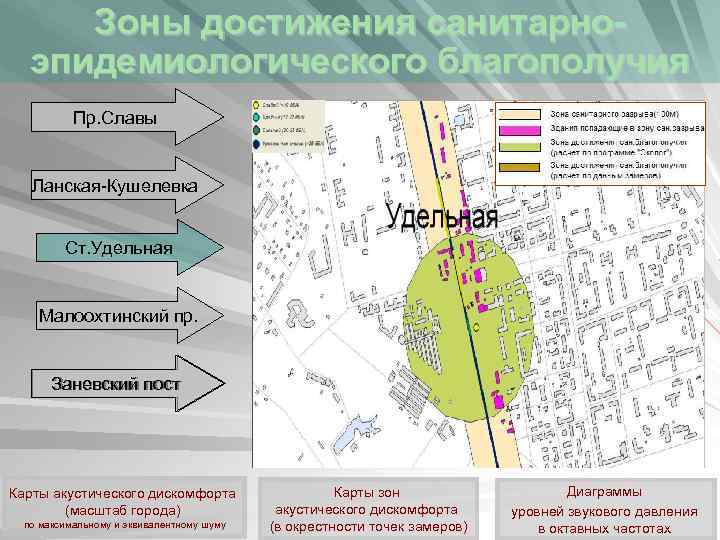 Зоны достижения санитарноэпидемиологического благополучия Пр. Славы Ланская-Кушелевка Ст. Удельная Малоохтинский пр. Заневский пост Карты