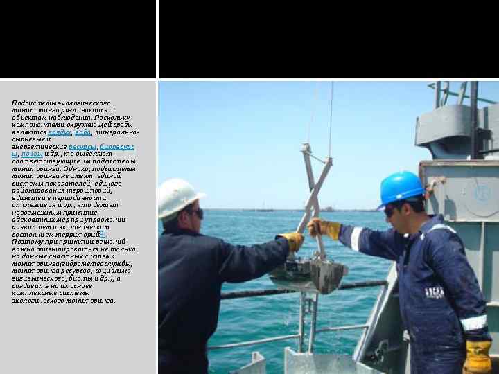 Подсистемы экологического мониторинга различаются по объектам наблюдения. Поскольку компонентами окружающей среды являются воздух, вода,