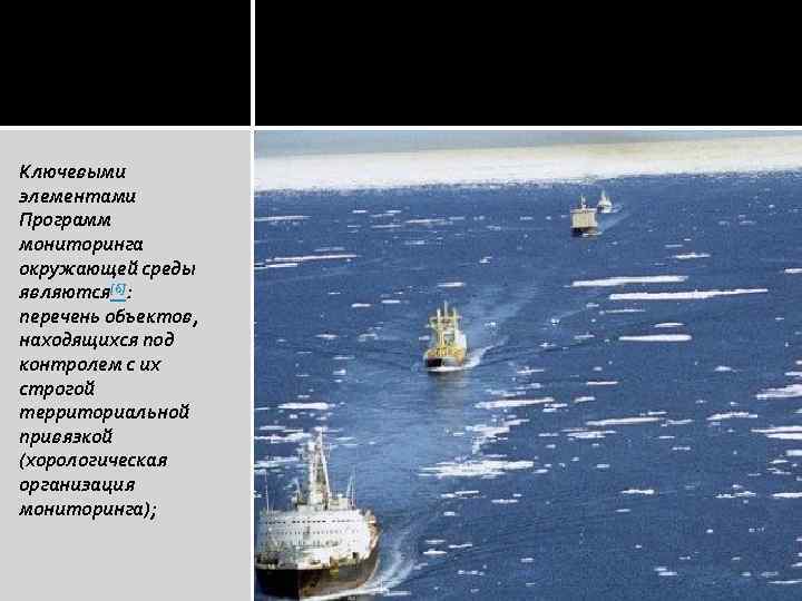 Ключевыми элементами Программ мониторинга окружающей среды являются[6]: перечень объектов, находящихся под контролем с их