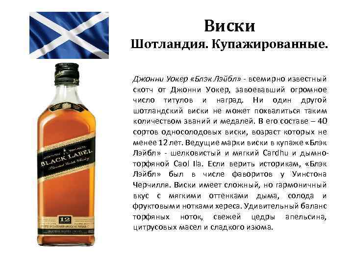 Виски Шотландия. Купажированные. Джонни Уокер «Блэк Лэйбл» - всемирно известный скотч от Джонни Уокер,