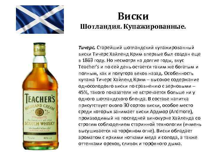 Виски Шотландия. Купажированные. Тичерс. Старейший шотландский купажированный виски Тичерс Хайленд Крим впервые был создан
