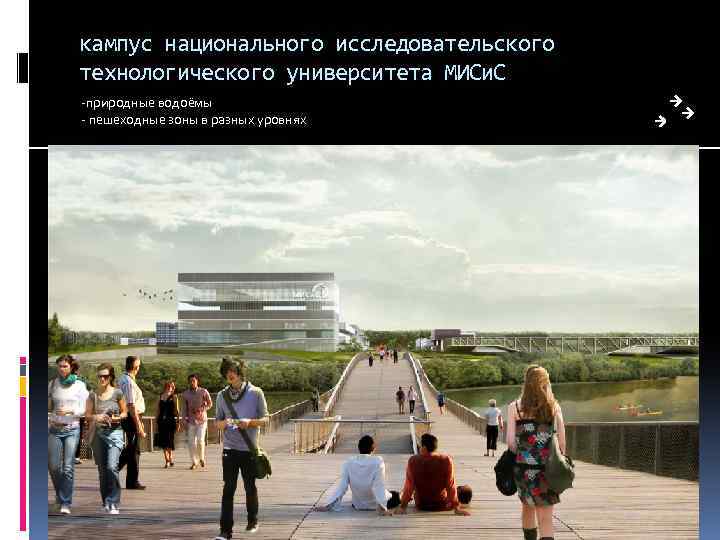 кампус национального исследовательского технологического университета МИСи. С -природные водоёмы - пешеходные зоны в разных