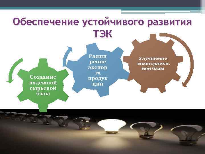 Обеспечение устойчивого развития ТЭК Создание надежной сырьевой базы Расши рение экспор та продук ции