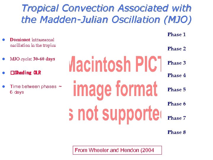 Tropical Convection Associated with the Madden-Julian Oscillation (MJO) l Phase 1 Dominant intraseaonal oscillation