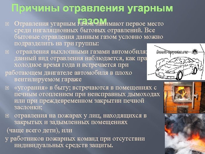 Причины отравления угарным газом Отравления угарным газом занимают первое место среди ингаляционных бытовых отравлений.