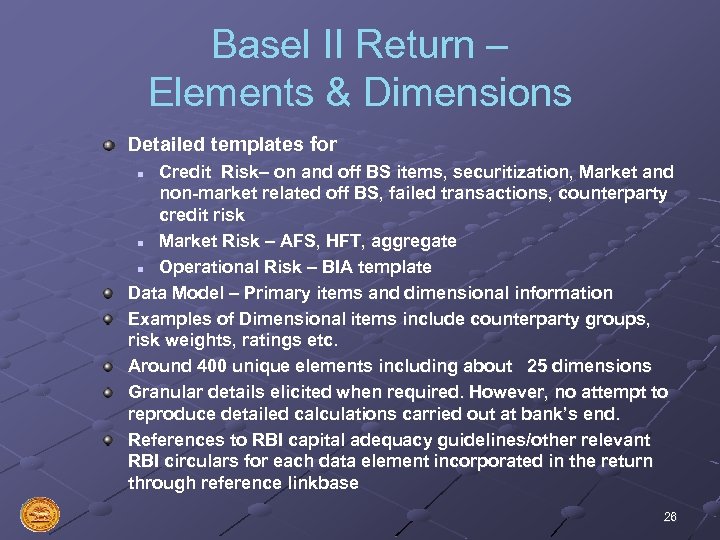 Basel II Return – Elements & Dimensions Detailed templates for Credit Risk– on and