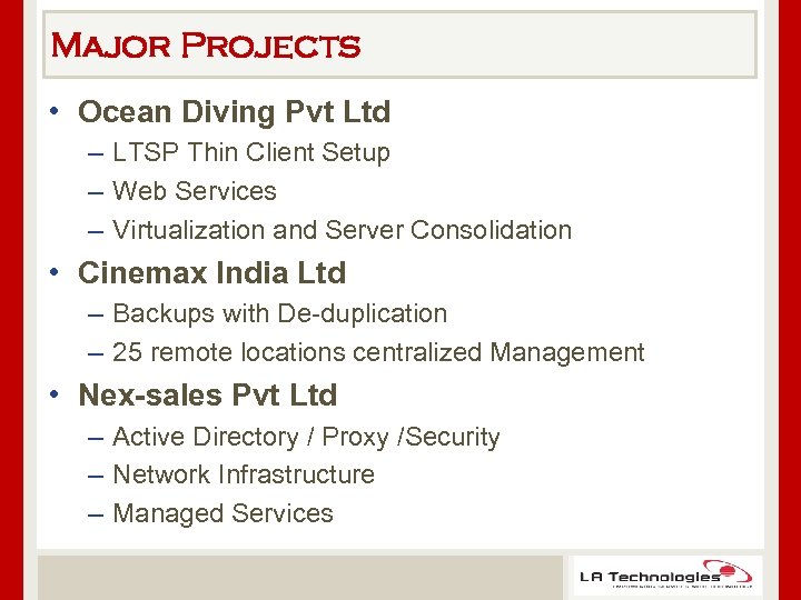 Major Projects • Ocean Diving Pvt Ltd – LTSP Thin Client Setup – Web