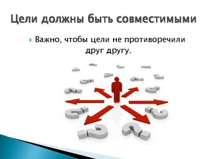 Цели должны быть совместимыми Важно, чтобы цели не противоречили другу. 