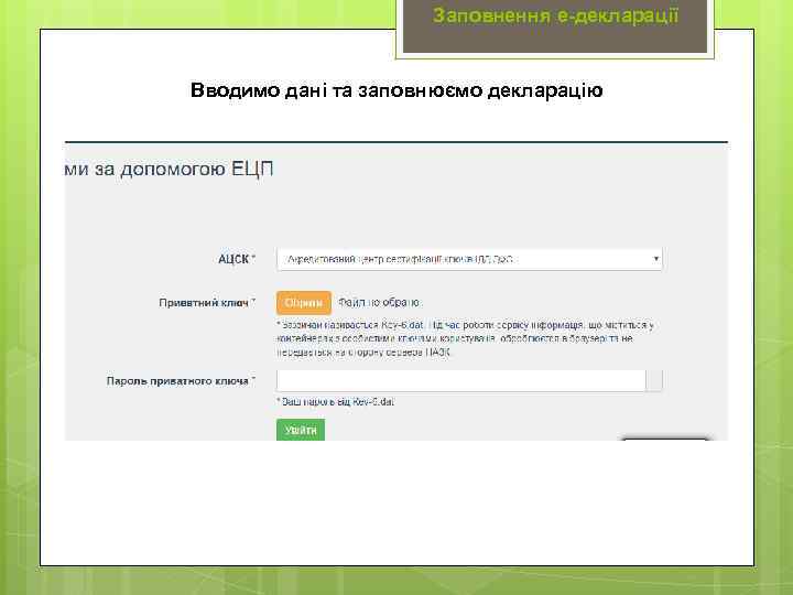 Заповнення е-декларації Вводимо дані та заповнюємо декларацію 