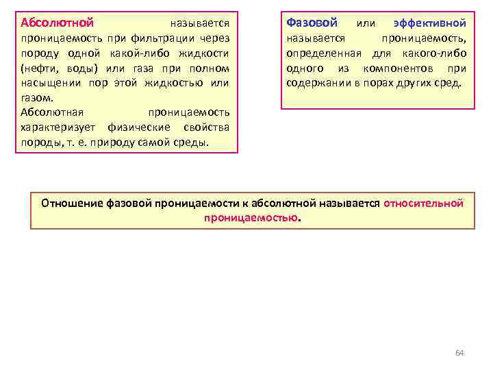 Абсолютной называется проницаемость при фильтрации через породу одной какой-либо жидкости (нефти, воды) или газа