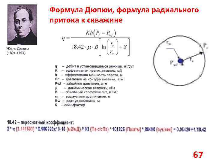 Формула Дюпюи, формула радиального притока к скважине 67 