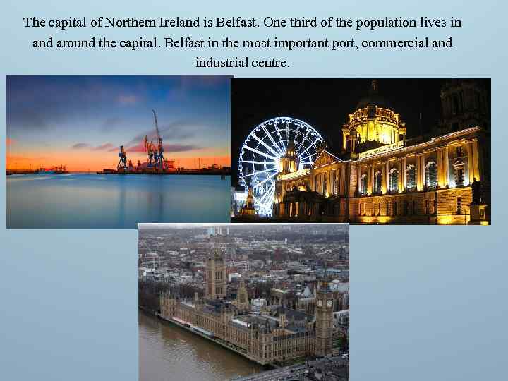 The capital of Northern Ireland is Belfast. One third of the population lives in