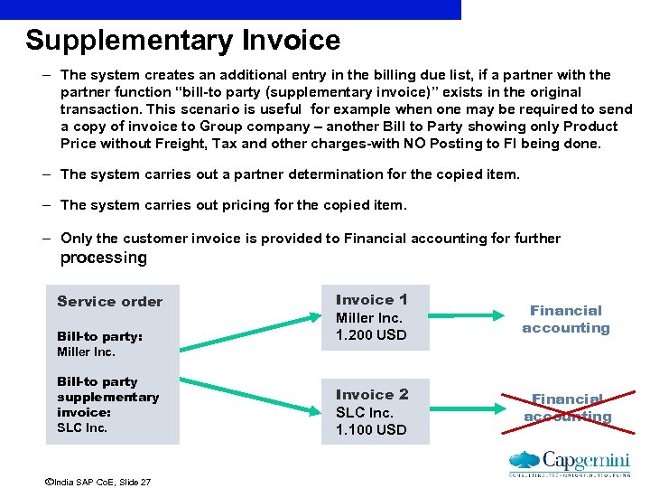 Supplementary Invoice – The system creates an additional entry in the billing due list,