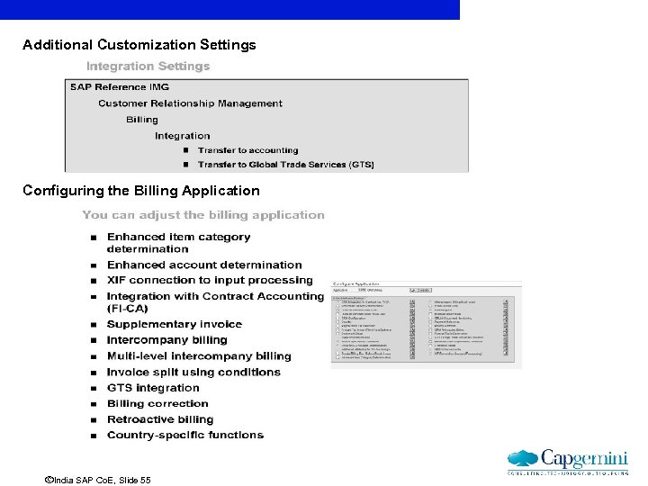 Additional Customization Settings Configuring the Billing Application ãIndia SAP Co. E, Slide 55 