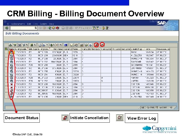 CRM Billing - Billing Document Overview Document Status ãIndia SAP Co. E, Slide 59