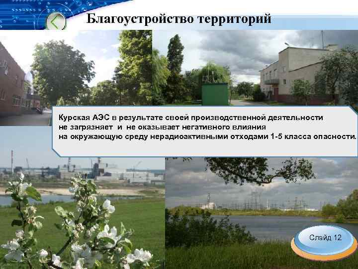Благоустройство территорий Курская АЭС в результате своей производственной деятельности не загрязняет и не оказывает