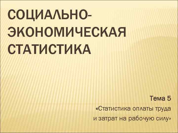 СОЦИАЛЬНОЭКОНОМИЧЕСКАЯ СТАТИСТИКА Тема 5 «Статистика оплаты труда и затрат на рабочую силу» 